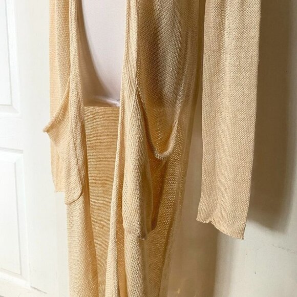 NAIF MONTREAL 100% LINEN CREAM OPEN KNIT LONG LENGTH CARDIGAN - S - Picture 5 of 10
